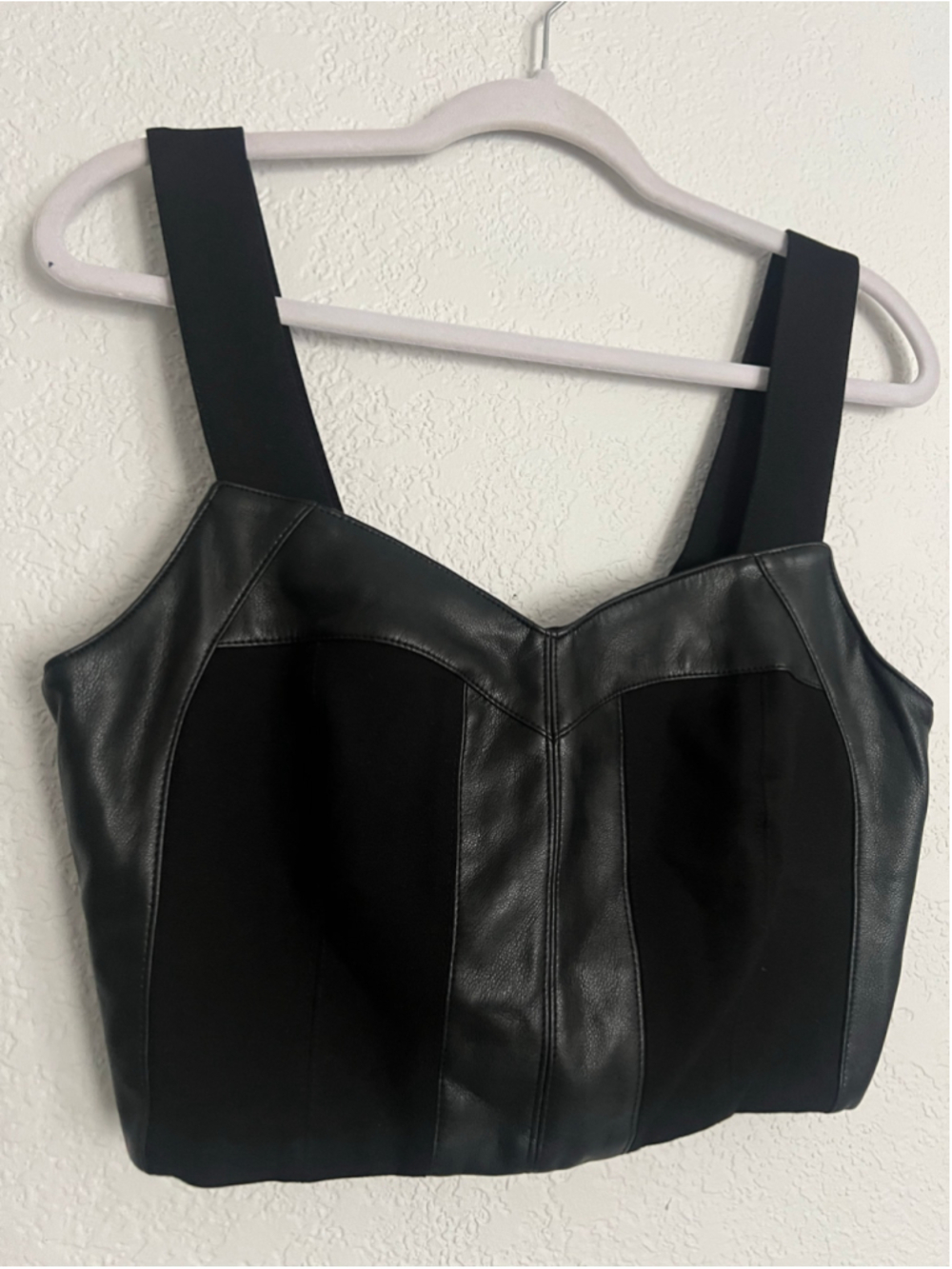Women's Cabi Jett Bralette Black Faux Leather & Knit Crop Top Size M